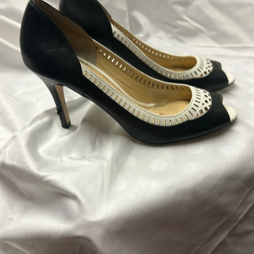 Ivanka Trump Black and White Peep-Toe Heels